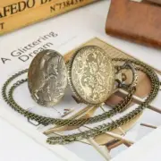 Vintage Style Bronze Dinosaur Engraved Quartz Pocket Watch Chain Gifts for Kids
