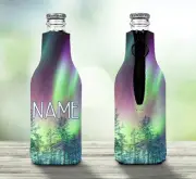 Aurora Borealis Personalised Stubby Holder Zip Up Bottle Cooler Collapsible