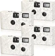 Zhengmy 4 Pack Disposable Camera for Wedding,34mm Single Use Camera with Flash One Time for Gathering Wedding Anniversary Travel Party Supply(Fresh Style, Black White Film)