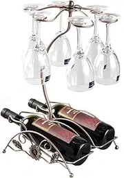 Wine Rack Wine Bottle Holder Storage Shelf Wine Rack Wrought Iron Bronze Tabletop Metal Goblet Storage Rack Creative 6 Hook Design Wine Glass Display Stand(Bronze)