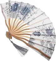 [COLLBATH] Handmade Vintage Folding Fan for Women Chinese Kung Fu Hand Fan Reinforced Wood Structure for Dance Art