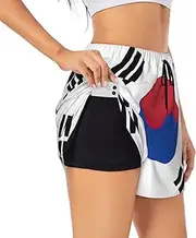 [GaxfjRu] Flag of Republic of Korea Print Women's Running Shorts High Waisted Running Shorts Pocket Sporty Gym Elastic Short