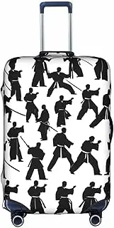 [pvinnk] Silhouettes of Martial Arts Print Protective Luggage Cover Elastic Washable Suitcase Travel Gear Protector, White, Medium