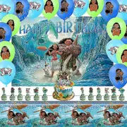 Unbrand Moana Moana Party Deployment and Decoration Background Fabric Tablecloth Size Inserts Rubber Balloons Decorative Set