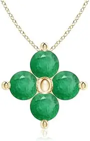 [Angara] Natural Classic Round Emerald Clover Pendant Necklace in 10ct/14ct Solid Gold for Women | May Birthstone Jewellery for Her