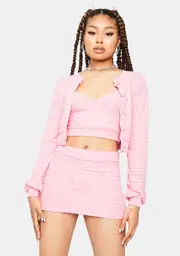 Blush Clueless Thoughts Cardigan Skirt Set