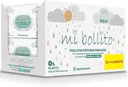 Mi Bollito - Baby Wipes - 99% pure aqua - 100% vegetable fibers - 960 wipes - 12 packs+4 free - help restore the neutral pH of baby's skin - Ideal for Sensitive and Atopic skin.
