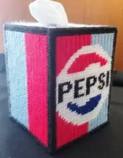 "Pepsi Cola" Tissue Box Cover (Plastic & Yarn) Finished