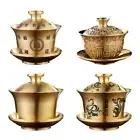 Tea Cup and Saucer Portable Ornaments Brass Chinese Gaiwan Tea Set Chinese Tea