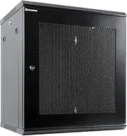 RackPath 12U Wall Mount Server Cabinet Network Rack Enclosure, Quiet Cooling Fan, Perforated Door, Black