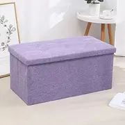 Hbluefat Folding Storage Ottoman Bench Footrest Seat Chest Coffee Table Toy Box for Living Room Hallway,Linen-Look Fabric (Purple, 110L)