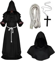 Moosth Medieval Costume Halloween Costumes Men Witch Hooded Robe Cloak Vampire Cape with Hood