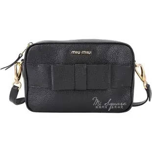 Koala海購 miu miu Madras Fiocco 山羊皮蝴蝶結飾方肩包(黑色) 1740335-01