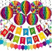 Vibrant Rainbow Honeycomb Ball and Flower Fan Decorations, Birthday Banner（20 PCS）