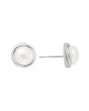 Silver Pearl Button Studs 9mm