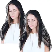 [Beautyflier] Black Veil Lace Mantilla Catholic Church Chapel Veil Head Covering Latin Mass
