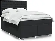 Bedroom Furniture Box Spring Bed with Mattress Black Double Faux Leather