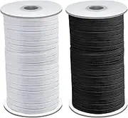 Coopay 200 Yards Length 1/4" Width Elastic Bands Flat Elastic Cord Rope Heavy Stretch Spool Knit for Sewing DIY Projects, Arts & Crafts, 2 Rolls, 100 Yards/Roll (Black and White, 1/4 Inch)