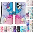 For iPhone 16e 16 15 14 13 12 Pro Max Plus Case Marble Leather Wallet Flip Cover