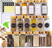 Glass Spice Jars with Label Set, Bamboo Lids & Funnel - Kitchen Airtight Storage