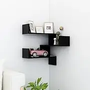 Corner Hanging Floating Shelf, Black Engineered Wood Shelves for Wall Display—40x40x50cm Oak Frame Ledge