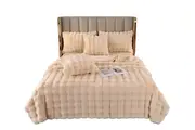 Super Soft Faux Fur Throw Blanket Solid Double-Sided Fuzzy Shaggy Blanket For Sofa-Beige
