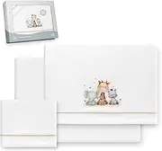 Interbaby - Cot Sheet Set 60 x 120 cm 100% Polyester | Warm Coral Cot Sheet | Includes Fitted Sheet, Top Sheet and Pillowcase | Ideal for Winter | Giraffe Elephant White/Beige