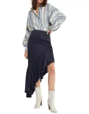 NEW Sass & Bide Womens Asymmetrical Ruffle Skirt We Are One Navy - 40 10 RRP$490