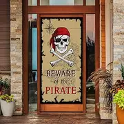 Beware of Pirates Door Banner Pirate Party Decoration Pirate Backdrop Halloween Birthday Party Photo Booth Props Pirate Theme Party Supplies