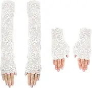 [XDGBGFN] 2 Pairs Lace Fingerless Gloves, Long and Short Black Fishnet Gloves 80s Retro Party Prom Tea Party Costume Accessory