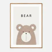 Galrie Charming Minimalist Bear Art Print - Ideal for Nursery and Kids' Rooms, Wood Frame, A1 60 x 84cm (23 x 33inch)