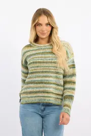 Green Stripe Stripe Knit Jumper - Size 12M, Women's Jumper