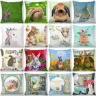 Easter Bunny Printed Cushion Cover Pillowcase Springtime Easter Eggs Hare Pillow