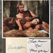 Charlton Heston Linda Harrison Planet Of The Apes Signed Index Cards And Photo