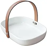 Fruit and Produce Storage Basket Nordic Style Home Small Snacks Nut Plate Leather Handle Ceramic Creative Tea Table Fruit Plate Suitable for Kitchen Counters