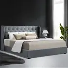 Gas Lift Bed Frame King Size Base Mattress Wooden Slat Platform W/ Storage Grey
