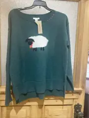 NWT SUNDANCE SIZE SMALL WHITE SHEEP DARK GREEN SWEATER