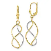 10K Yellow W/Rhodium With Rhodium Polished Leverback Earrings