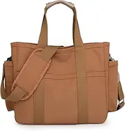 [Eagerrich] Canvas Crossbody Tote Bag with Multi Pockets for Women Work College Large Handbags Shoulder Bag