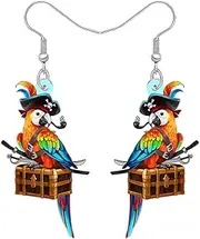 [RAIDIN] Acrylic Creative Cute Halloween Pirate Series Parrot Earrings for Women Girls Scarlet Macaw Dangle Drop Hook Earrings Jewelry for Bird Lovers Gifts