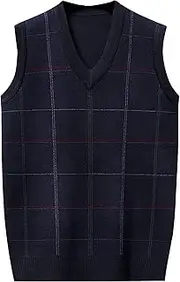 [SWJGLITTR] Mens V Neck Argyle Sweater Vests Slim Fit Knitted Pullover Vest Pullover Autumn Winter Warm Sleeveless Vest, Blue, Large