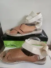 NWB Sam Edelman "Alisha" Tan Leather Flat Lace-Up Espadrille Sandals Sz.8 $158