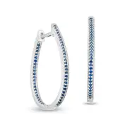 Blue Sapphire Oval Inside-Out Hoop Earrings in 10K White Gold