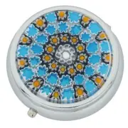 GlassOfVenice Murano Glass Millefiori Pill Box - Silver Round