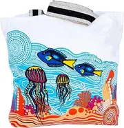 [Generic] Aboriginal Tote Bag, Shopping Bag, Beach Bag - Jellyfish (Blue Tang Serenade) - Australia, Indigenous, Souvenir, Gift