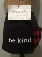2 in 1 Reversible Be Kind Plaid Waitress Half Apron Server 3 Pocket