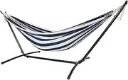 10ft Black Universal Steel Hammock Stand & Authentic Double Raya Hammock - Matte Black Stand Alone Hammock Stand Combo - Steel Hammock Frame and Striped Hammock with Carry Bags (Nautico)