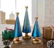 NIB Set of 3 Sapphire Illuminated Starry Night Trees by Valerie - FREE SHIPPING