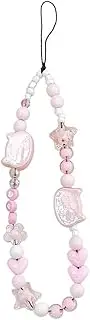 oAutoSjy Mobile Phone Chain Strap Cute Kitten Head Star Flower Heart Beaded Phone Case Charm Beaded Mobile Phone Lanyard Wrist Strap Pink Anti-Lost Phone String Bracelet Keychain Charm for Women Girls