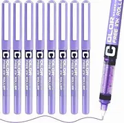8 Purple Pen, Purple Pens for School, Smooth Writing Purple Biro Pens Set, 0.5mm Purple Ink pen for Writing, Marking, Colouring, Rollerball Pens for Kids, Adults, Stationery Supplies Stocking Fillers